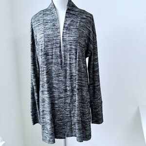 Tahari Silky Smooth Open Front Cardigan-Heathered Black/White-Woman’s Large EUC